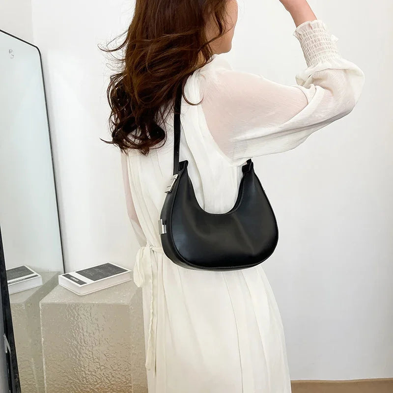 Fashion PU Leather Underarm Bags Women Clutch Handbags Single Shoulder