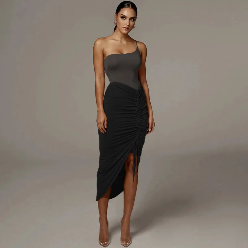 Women New Asymmetrical Shirring Skirt High Waist Pleated Fashion