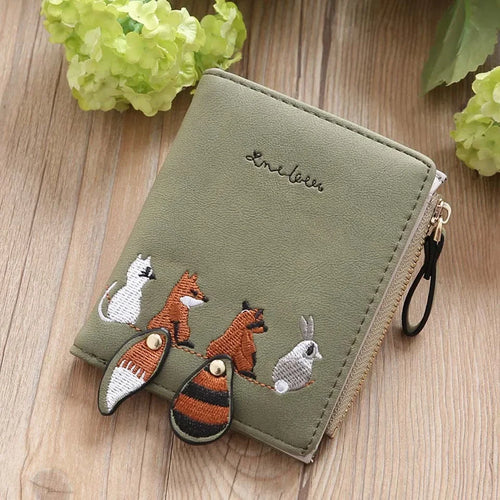 Women Short Cute Small Wallets Student Triple Fold Card Holder Girl ID