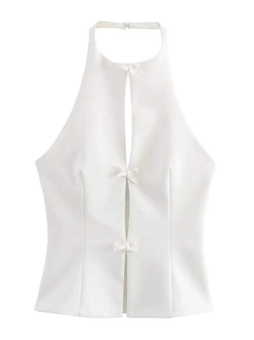 XNWMNZ Women's Fashion 2024 Bows halter Neck Top Women High Street