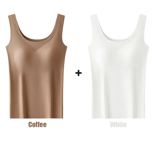 2PCS/Lot Silk Seamless Tank Top with Fixed Chest Pad Women's Camisole