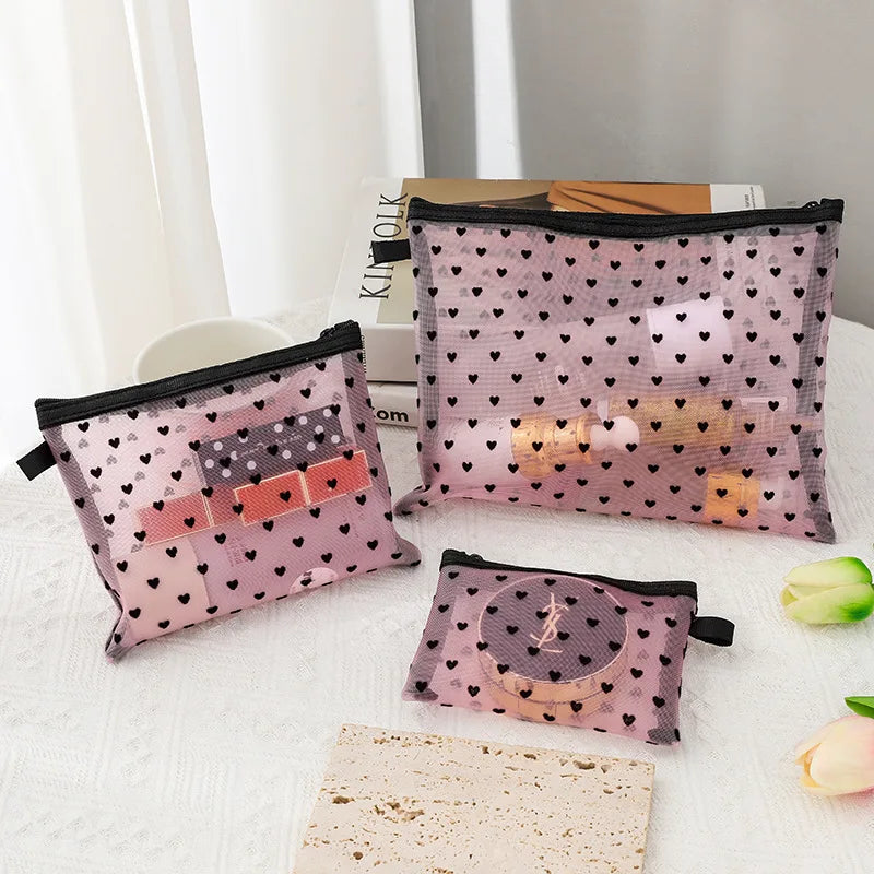 1Pcs Hot Mini Transparent Heart Makeup Bag Women Portable Lipsticks