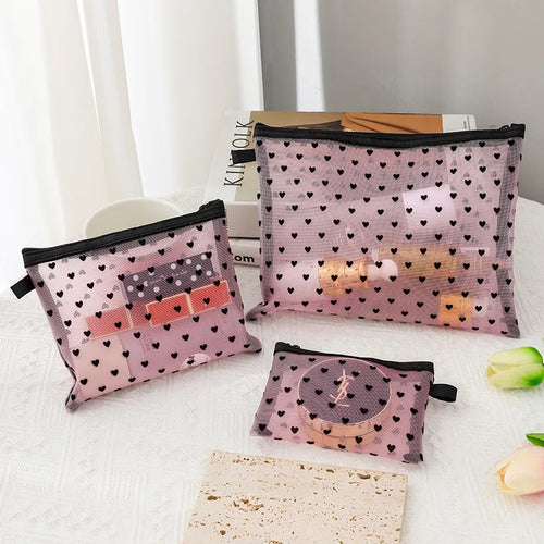 1Pcs Hot Mini Transparent Heart Makeup Bag Women Portable Lipsticks