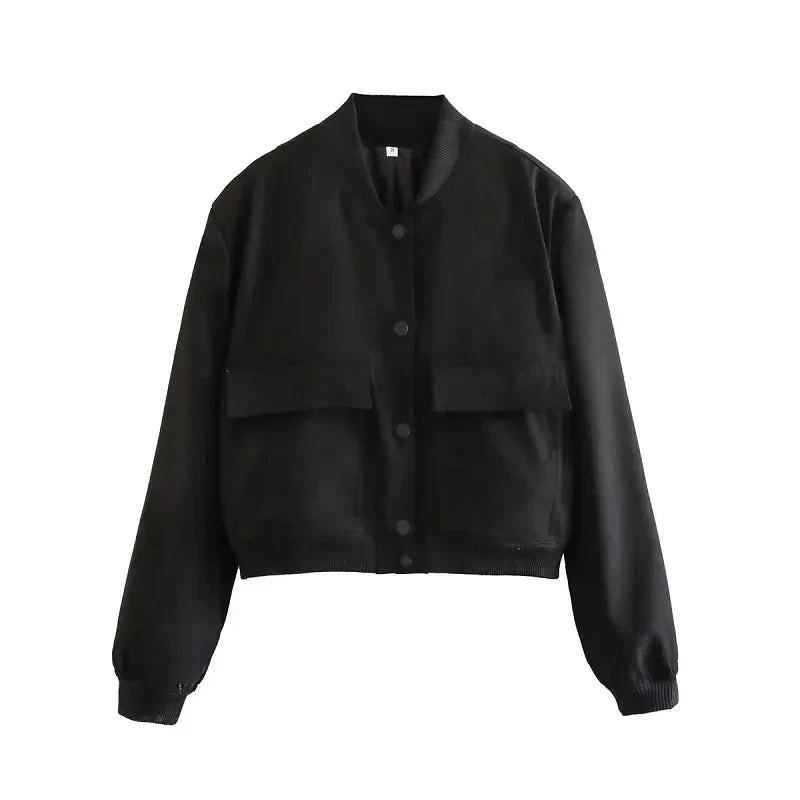 1PCS Woman Bomber Jacket Coat White Autumn Winter Button Baseball