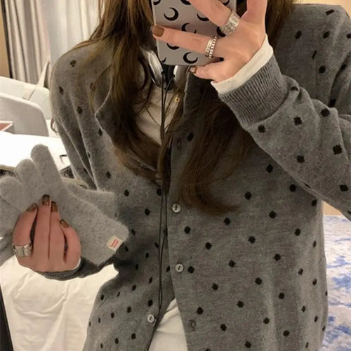 Polka dot knitted cardigan ins women's spring and autumn new style