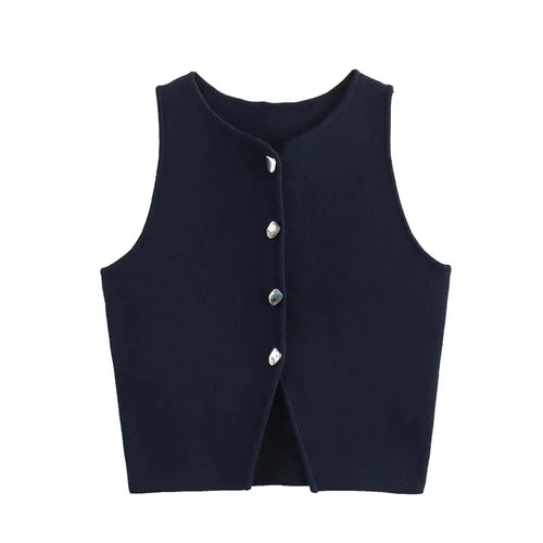 MUJER Cropped Knit Vest Women Cardigan White Sleeveless Vest Woman