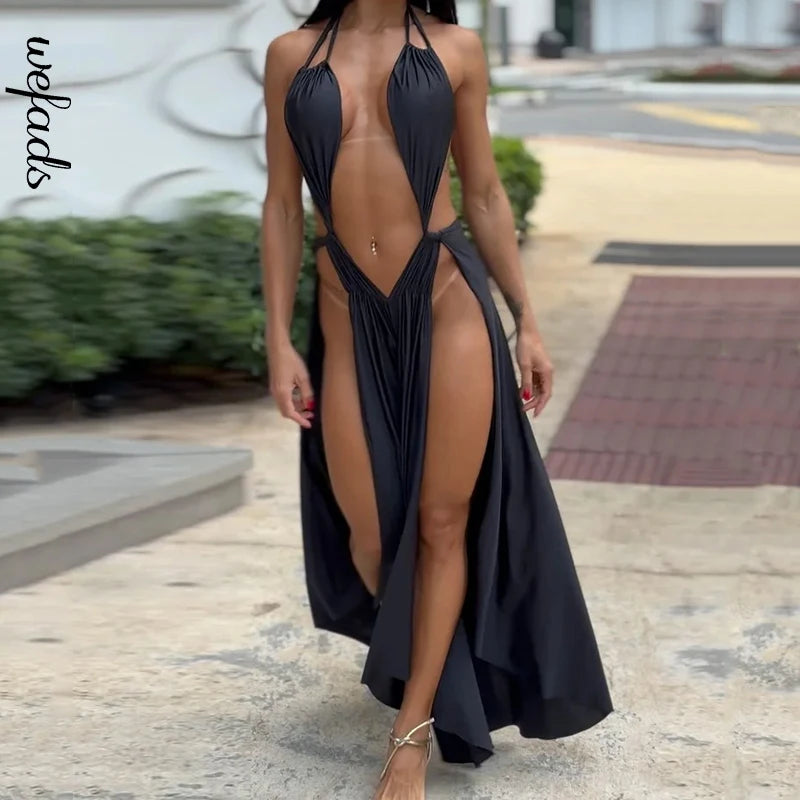 Wefads Women Jumpsuit Summer Fashion Sexy Solid Sleeveless Halter Neck