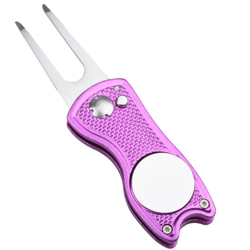 1PC Foldable Metal Golf Turf Repair Tool With Magnetic Ball Marker And