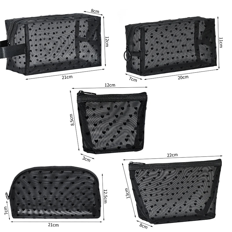 Heart Transparent Mesh Makeup Bag Multifunction Portable Women