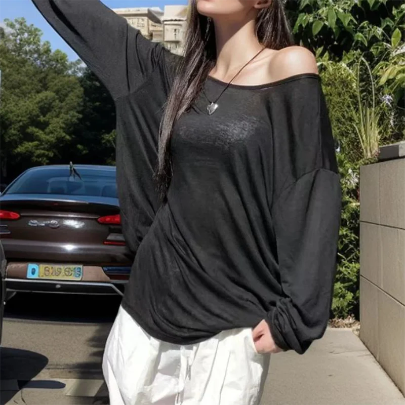 Sexy Sheer Baggy T-shirt for Women 2024 Summer Casual Fashion Loose