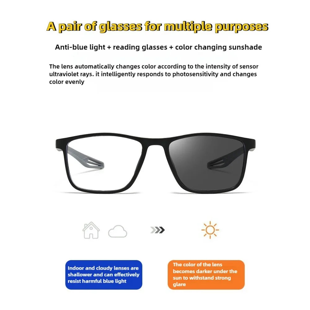 3 in 1 Photochromic Reading Glasses +100 to +400 Reading Eyeglasse