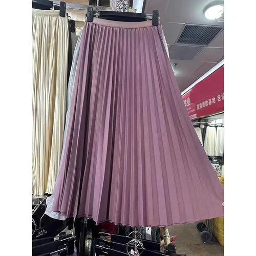 2024 Women Elegant Pleated Skirt High Waist Women Mid-long Skirt
