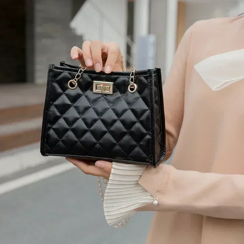 Women's Tote Bags, Handbag with Chains, Diamond Lattice Underarm