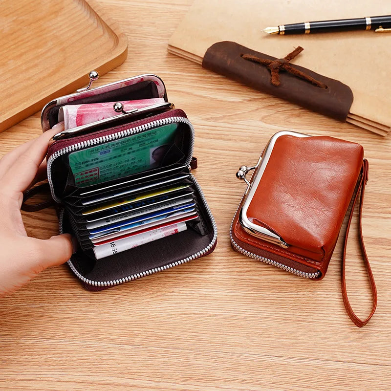 Vintage Women Card Holder Wallet Small Clutch Bag with Lanyard Large