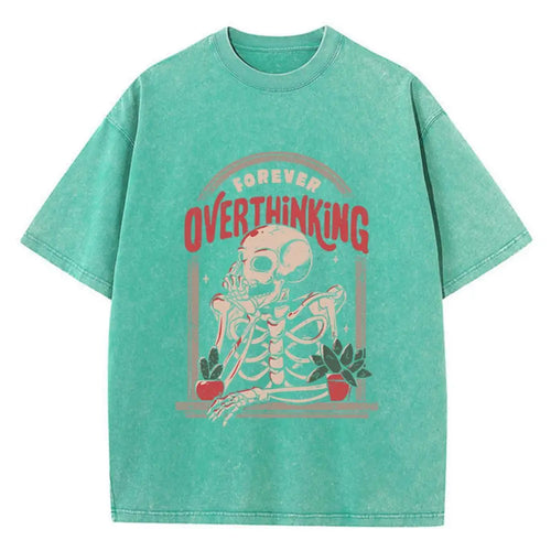 Casual Women'S Cotton Washed T-Shirts Skeleton Man On The Balcony