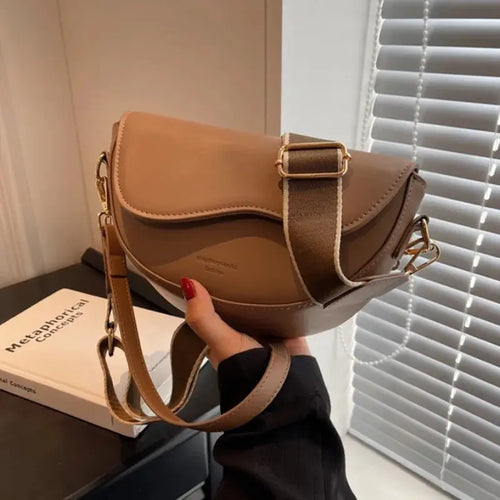 Women Vintage Solid Color Flap Small Saddle Shoulder Underarm Bag