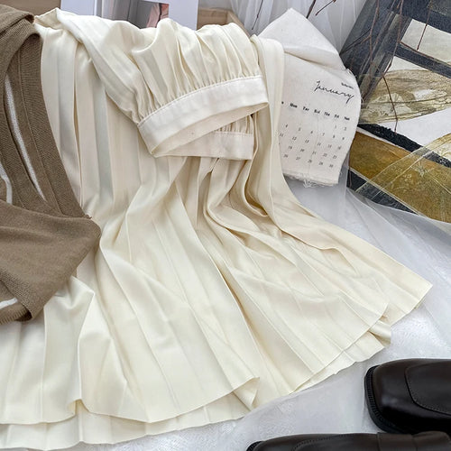2024 Women Elegant Pleated Skirt High Waist Women Mid-long Skirt