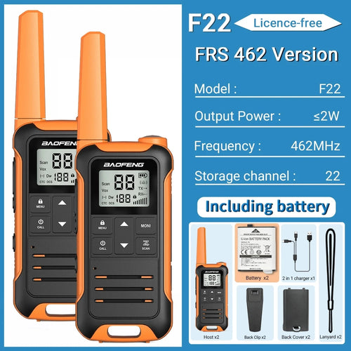 2pcs Baofeng F22 Mini Walkie Talkie PMR FRS Long Range Rechargable