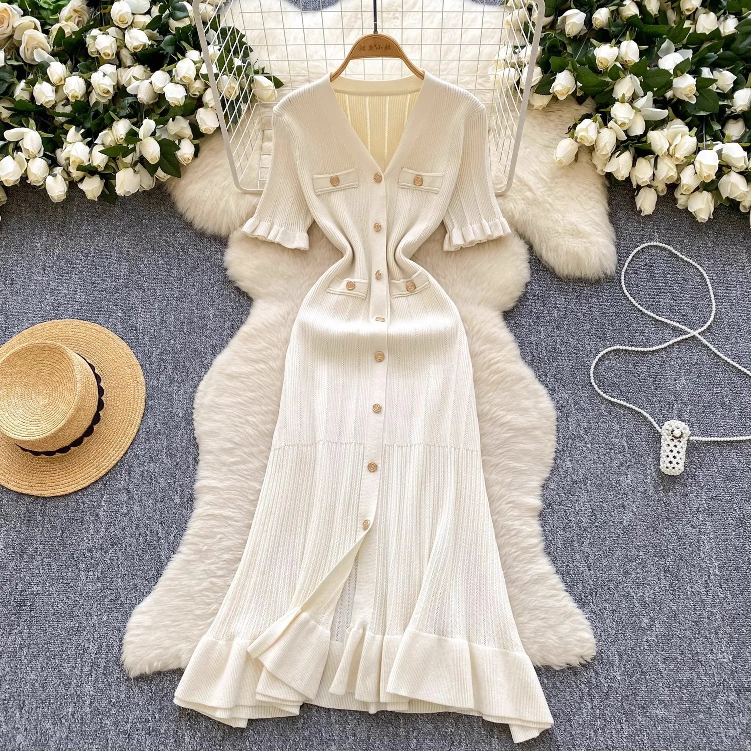 YuooMuoo Brand Fashion Vintage Knitted Long Dress Spring Summer Women