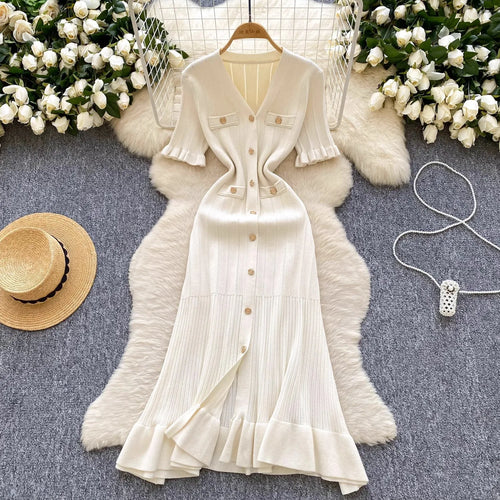 YuooMuoo Brand Fashion Vintage Knitted Long Dress Spring Summer Women