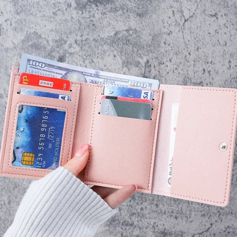 Women Short Cute Small Wallets Student Triple Fold Card Holder Girl ID