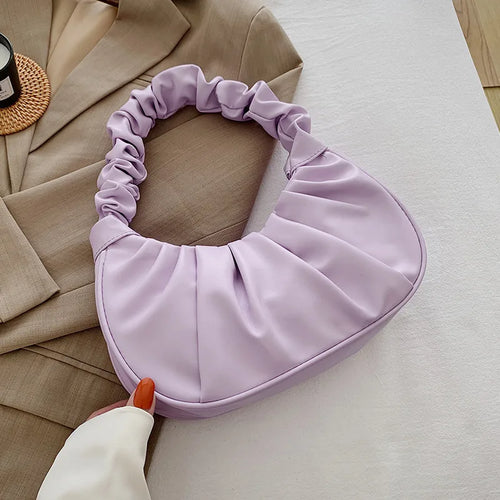 Fashion Pleated Handlebags for Women PU Cloud Bags Leisure Armpit Bag