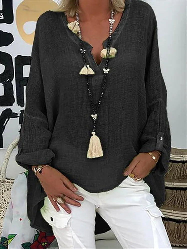 6-Color Loose Shirt Women's Casual Solid Color Top Spring Autumn