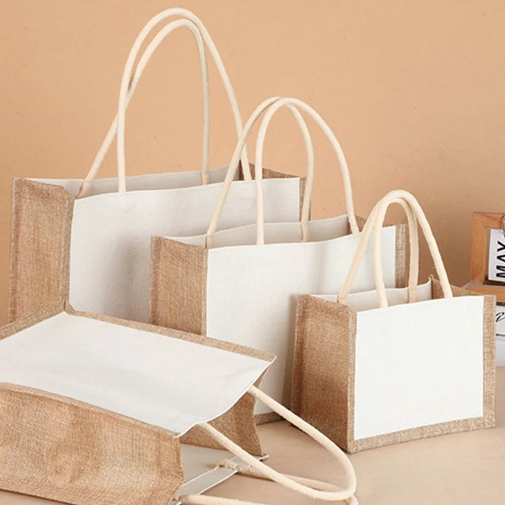 Burlap Jute Tote Shopping Bag Vintage Reusable Grocery Wedding