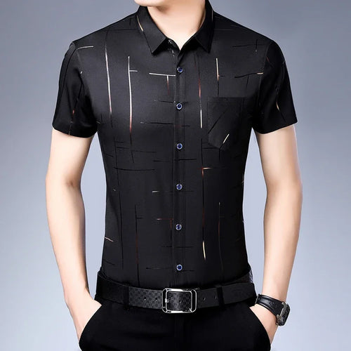 New Men's Business Casual Short Sleeved Shirt No Iron and Wrinkle