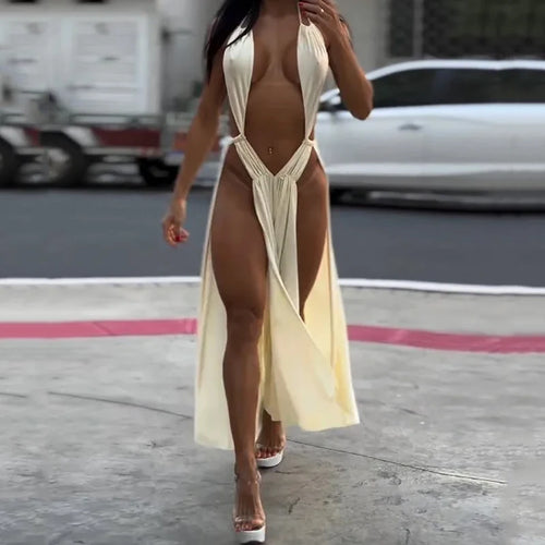 Wefads Women Jumpsuit Summer Fashion Sexy Solid Sleeveless Halter Neck