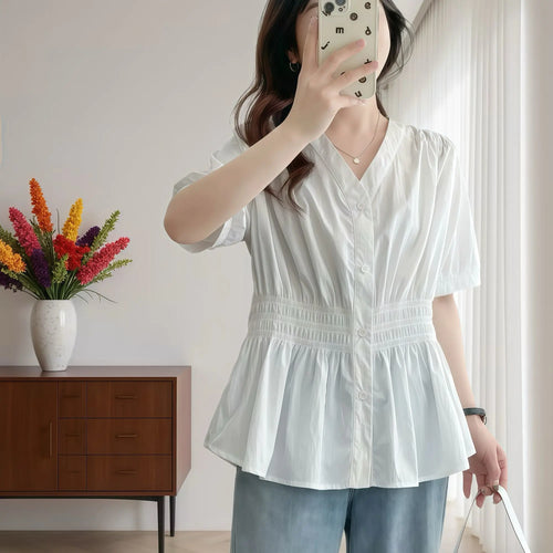 200 Pounds Plus Size Elastic Waist Summer Shirt And Blouse Short