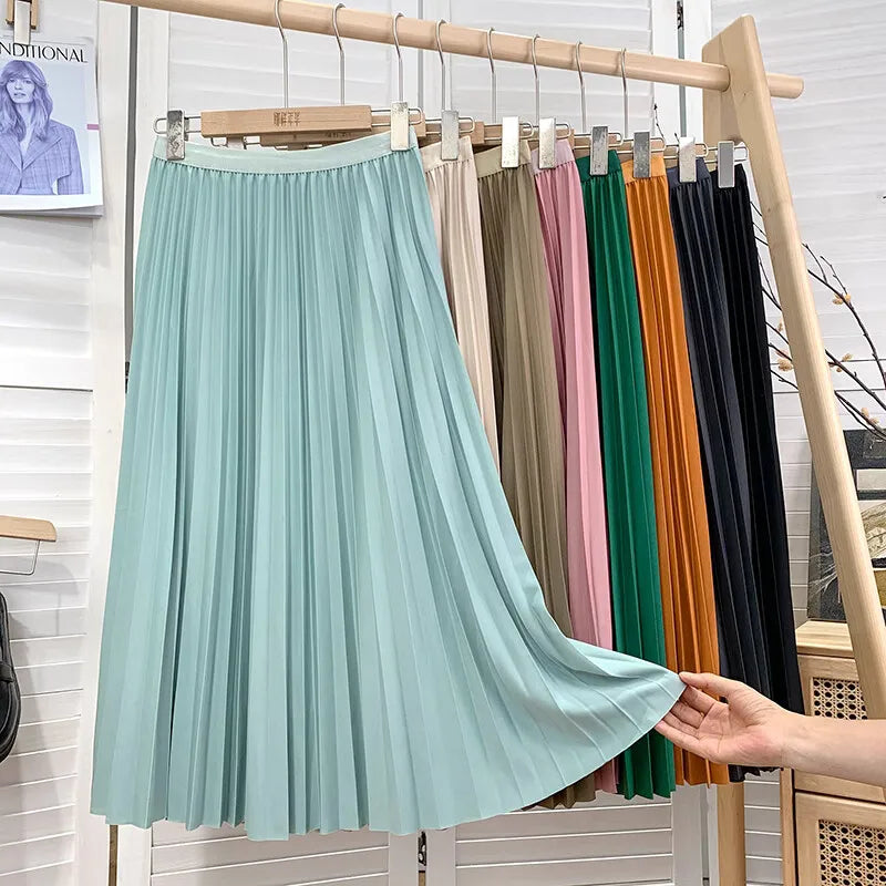 2024 Women Elegant Pleated Skirt High Waist Women Mid-long Skirt