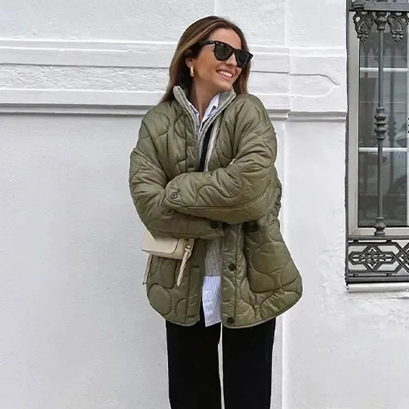 MUJER 2025 Quilted Jacket Women Parkas Long Sleeve Padded Coat Woman