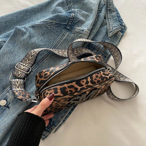 Fashion Letters Shoulder Bags for Women Leopard Print Small Square Bag