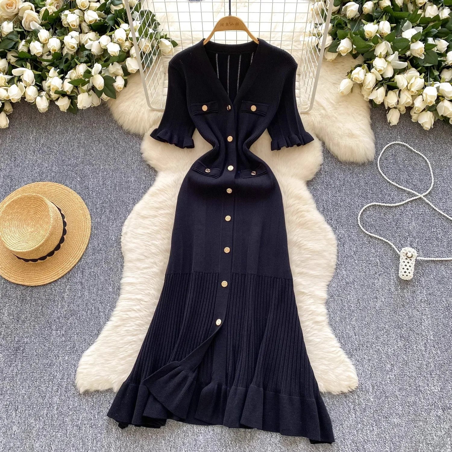 YuooMuoo Brand Fashion Vintage Knitted Long Dress Spring Summer Women