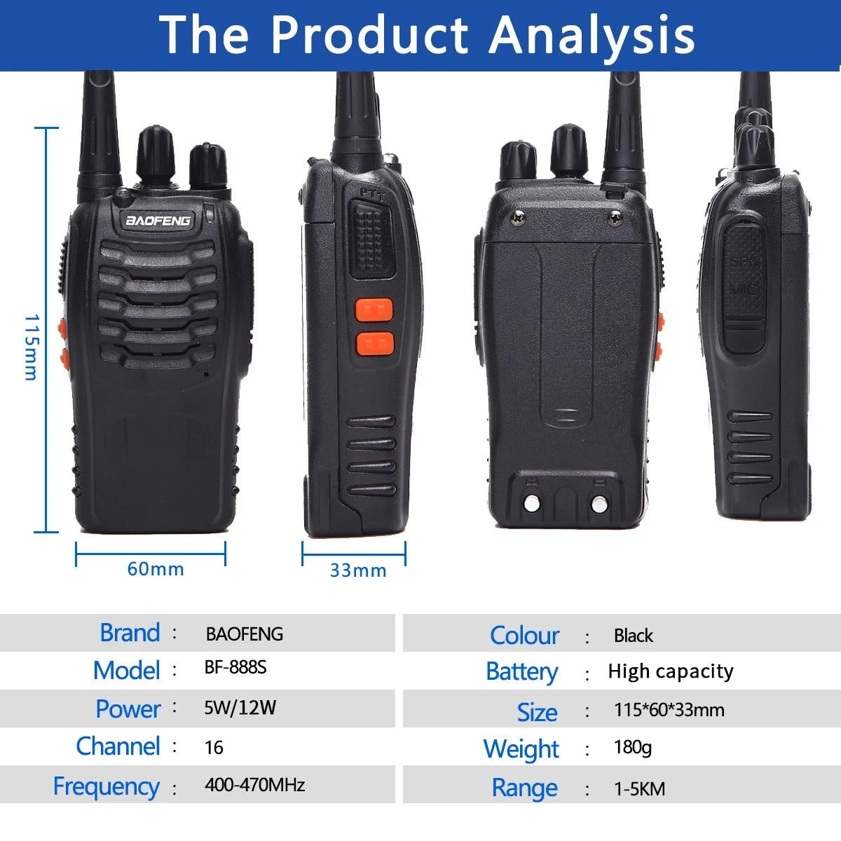2/4PCS Baofeng BF-888S 12W Walkie Talkie Dual Band Portable Long Range