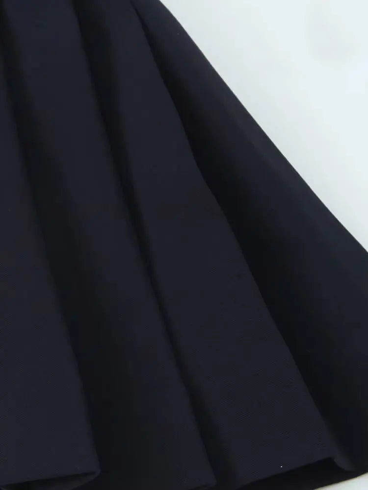 TRZA-Pleated Mini Dress with Side Loops for Women, Halter Neck, Back