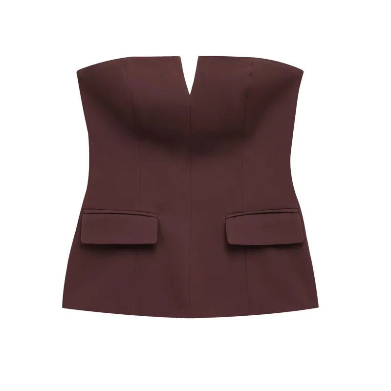 TRAF Tops For Women Strapless Off White Crop Top Woman Summer Corset