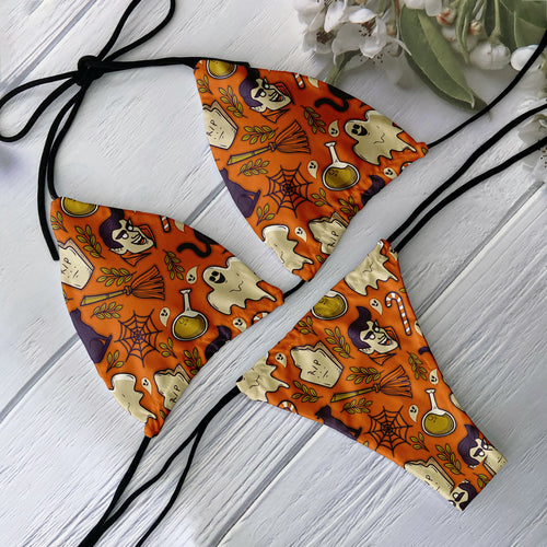 Fashion Bikini Set Women Backless Low Waist Sexy Skull Pattern Printed