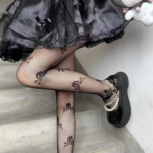Woman Girls Gothic Cartoon Fishnet Stockings Snake Kuromies Skull