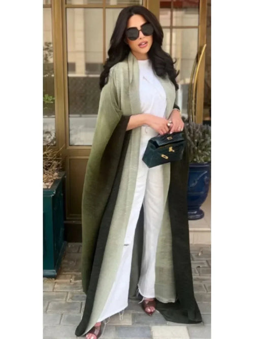 Muslim Abaya for Women Bat Sleeve Pleated Gradient Cardigan Trench