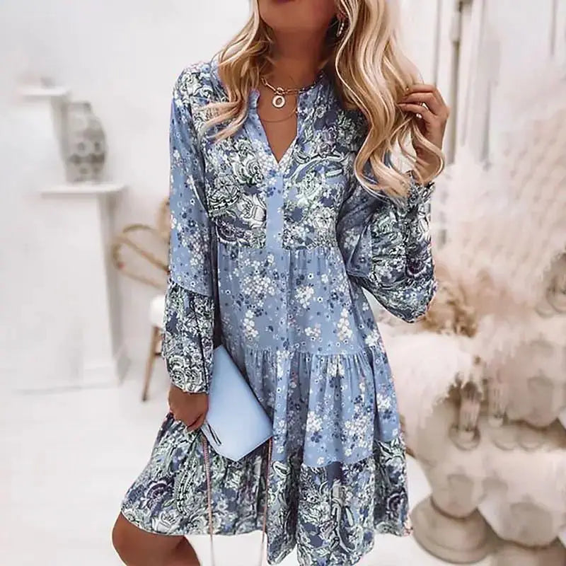 Casual Floral Print Dresses For Women 2024 Sping Summer Boho V Neck