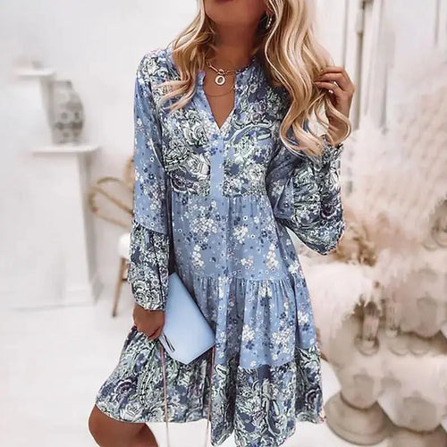 Casual Floral Print Dresses For Women 2024 Sping Summer Boho V Neck