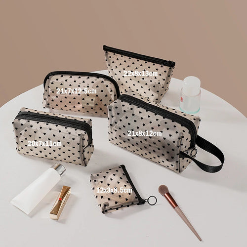 Heart Transparent Mesh Makeup Bag Multifunction Portable Women