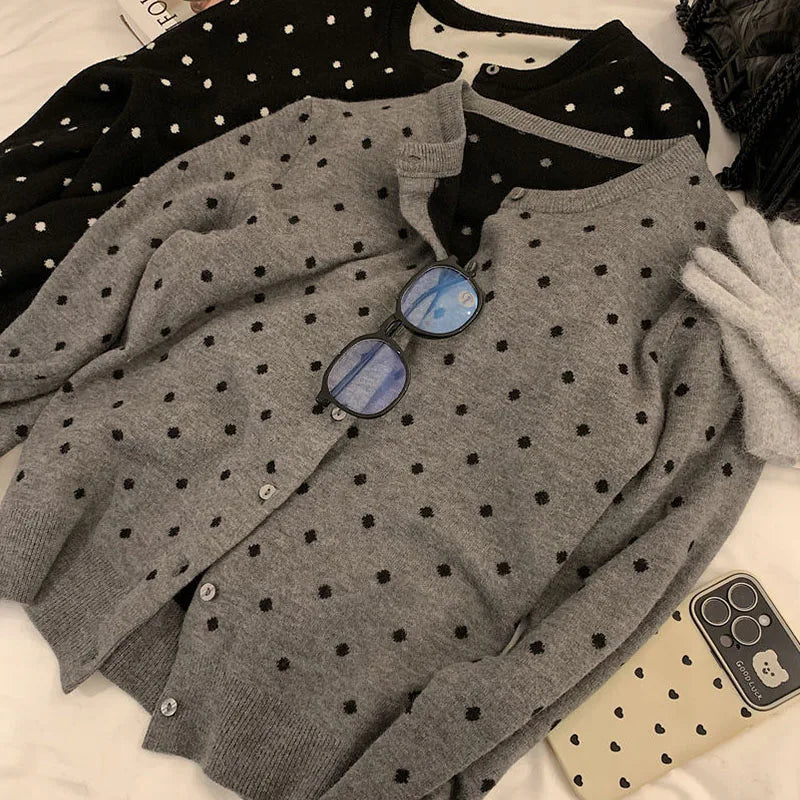 Polka dot knitted cardigan ins women's spring and autumn new style