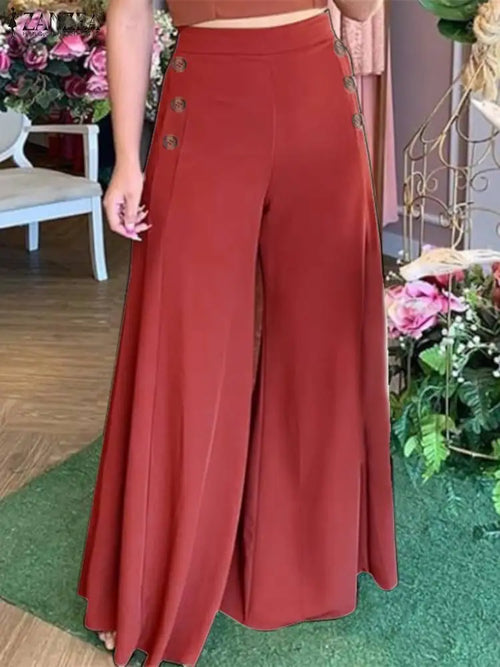 2023 Summer Casual Suit Pants ZANZEA Elegant OL Women Wide Leg Pant