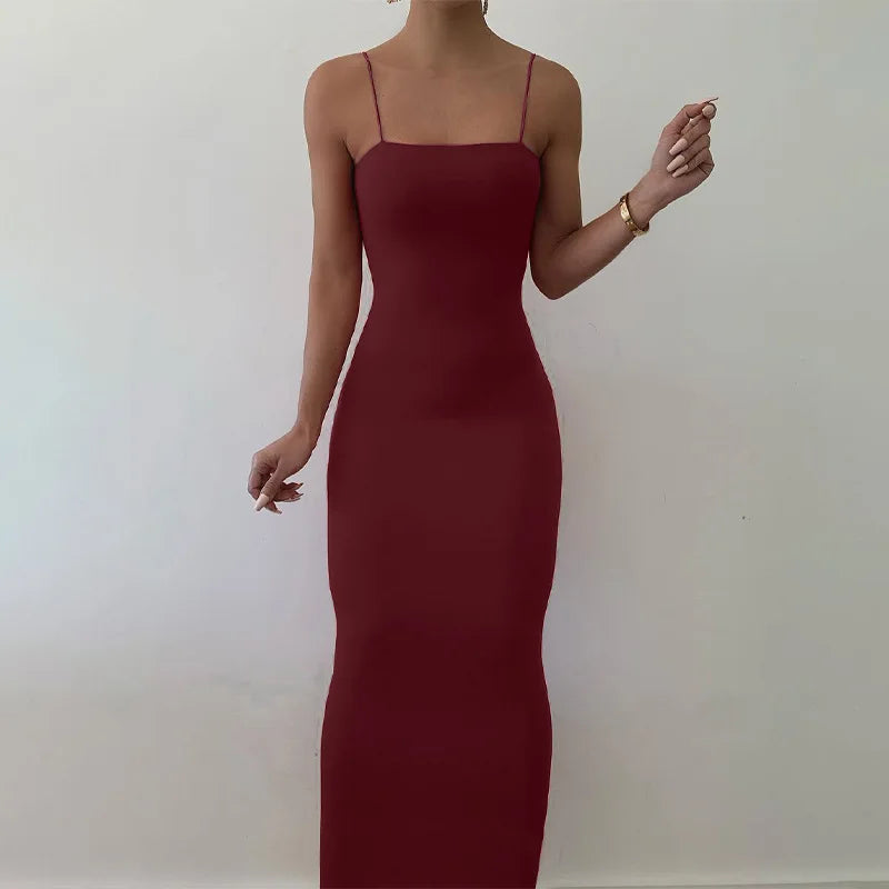 Nsangu 2024 Autumn Winter Women Solid White Black Strap Midi Dress