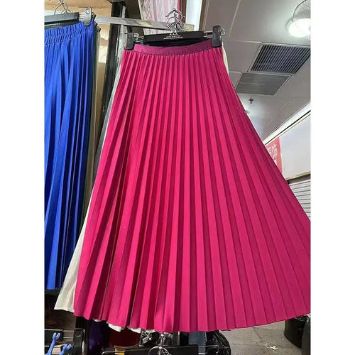 2024 Women Elegant Pleated Skirt High Waist Women Mid-long Skirt