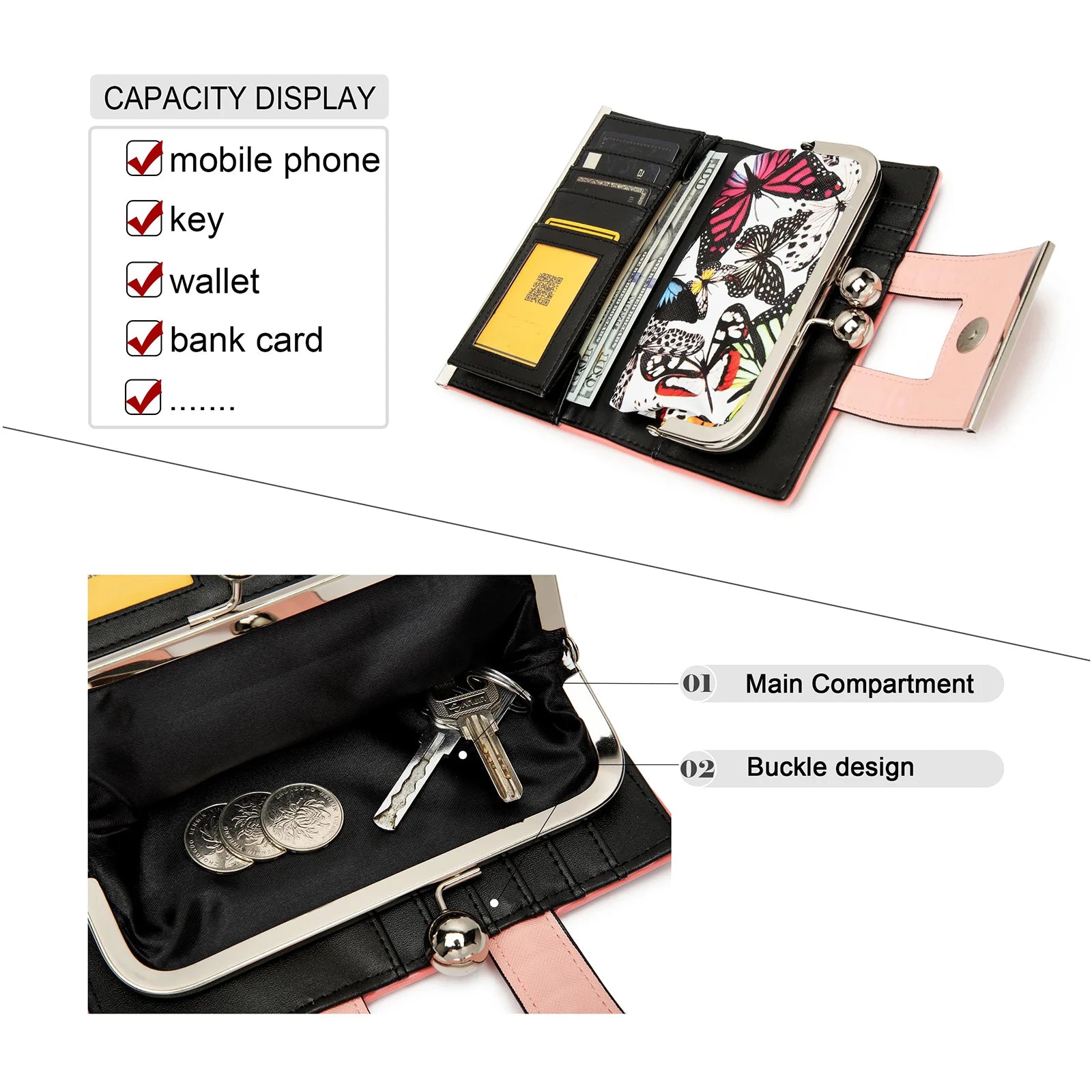 Women Wallet Leather Large Capacity Handbag Long Purse 10-card slots