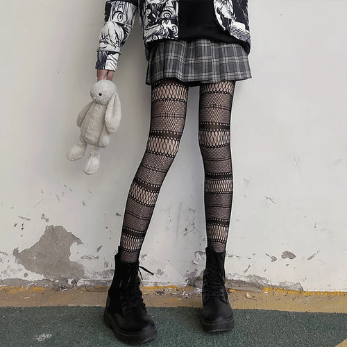 Woman Girls Gothic Cartoon Fishnet Stockings Snake Kuromies Skull